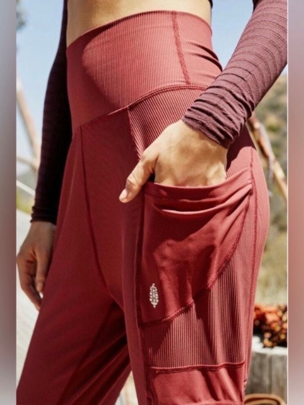 Free People Harem High-Waist Pocket Active Leggings Yoga Hiking -Rose Red